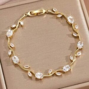 Cubic Zirconia Wrist Chain with Vine Flowers, Sweet and Romantic Metal Bracele