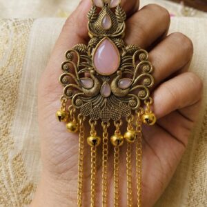 Premium Traditional Antique Gold Plated Pink Stone Peacock Jhumka Earrings for Women
