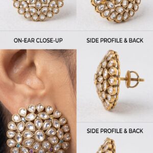 Premium Antique Gold Plated Round Kundan Stud Earrings for Women