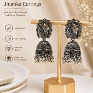 Traditional Oxidized Silver Plated Peacock Jhumka Earrings for Women