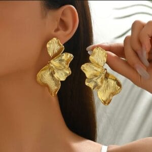 Premium Metallic Golden Flower Petal Stud Earrings