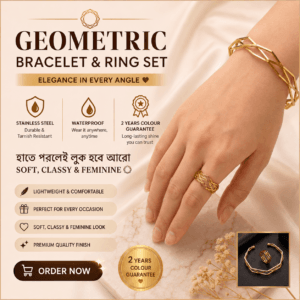 Luxury 18K Gold Plated Geometric Cage Bangle and Ring Set