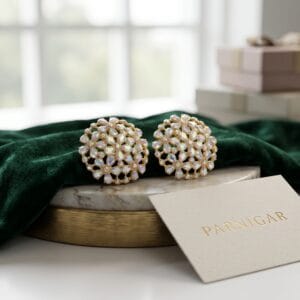 Premium Antique Gold Plated Round Kundan Stud Earrings for Women