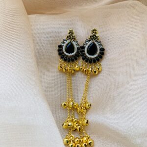 Premium Gold Plated Black Stone & Pearl Jhumka Earrings for Women