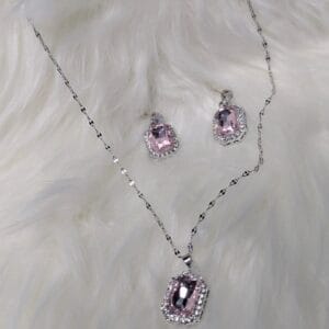 Elegant Zircon Pendant Chain with Matching Studs Combo